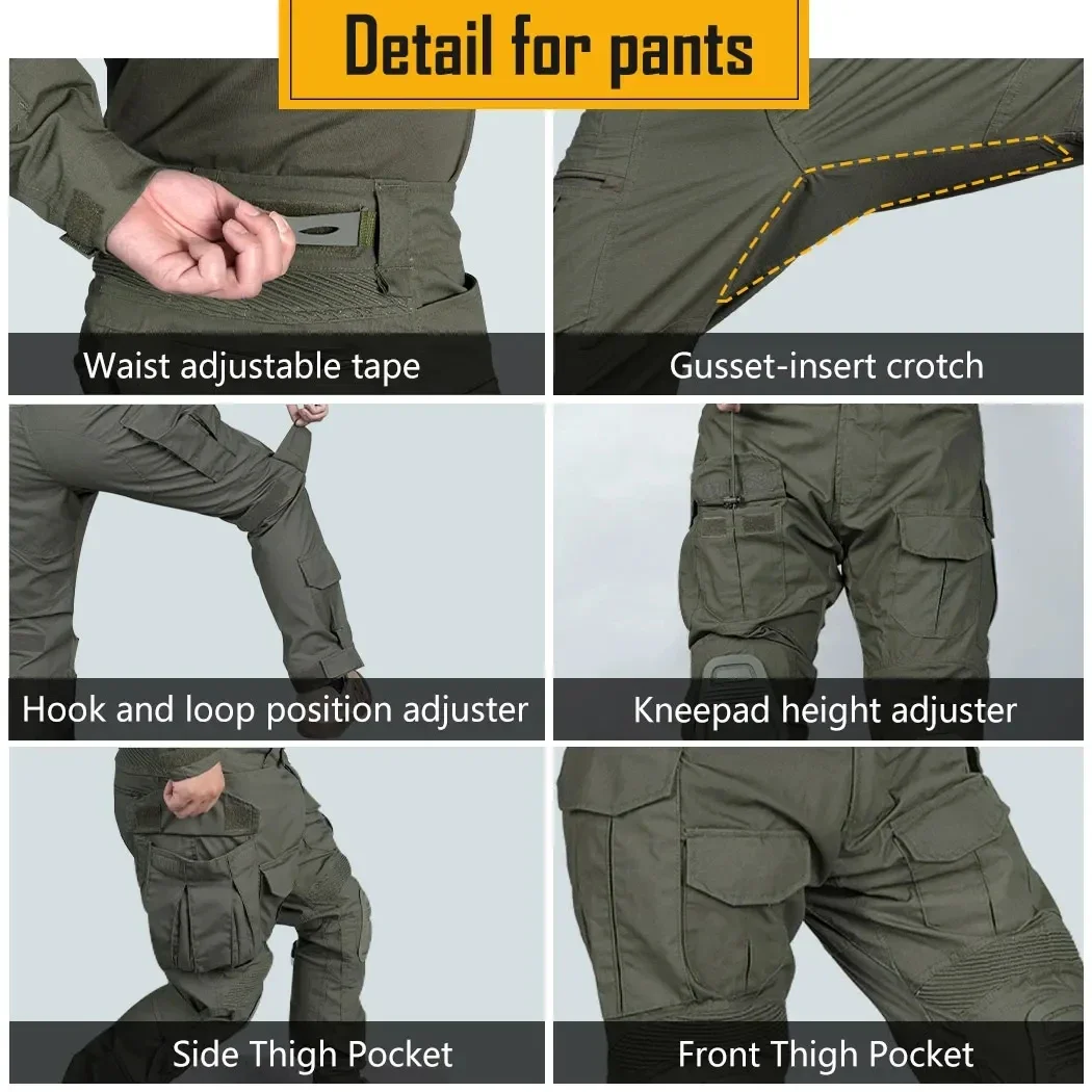 Pantalones tácticos GEN3 de algodón elástico para hombre, pantalones militares para entrenamiento al aire libre, senderismo, acampada, pantalones de carga con muchos bolsillos + almohadillas - imagen 3