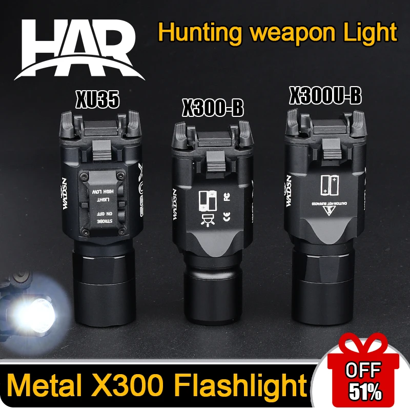 Surefir-linterna táctica X300U X300 Ultra XH35 X300V, luz de explorador de pistola de Metal, luz estroboscópica para riel de 20mm