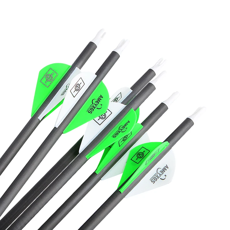Flecha de carbono puro para tiro con arco de 32,5 pulgadas SP250 300 350 400 500 600 ID6.2mm OD7.8mm 100Gr puntos 2 pulgadas paletas arco caza tiro 6/12 Uds - imagen 4