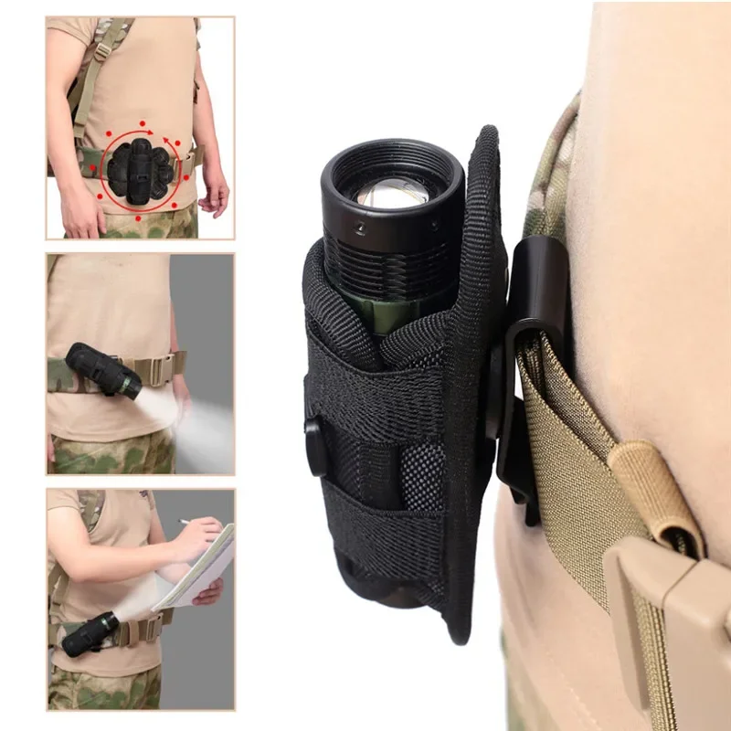 Bolsa para linterna Molle, estuche para linterna giratorio de 360 grados, soporte para exteriores, senderismo, caza, accesorios de luz, funda, riñonera - imagen 3