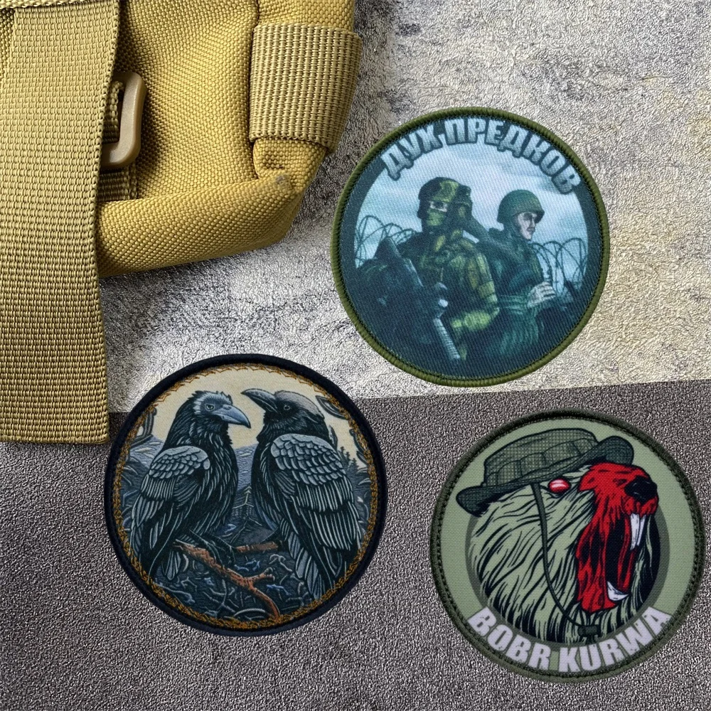 Parche estampado táctico de cuervo de Hugin y Munin-Odin, insignia de moral del ejército de castor, pegatina para mochila militar con gancho y bucle de guerrero de pato - imagen 3
