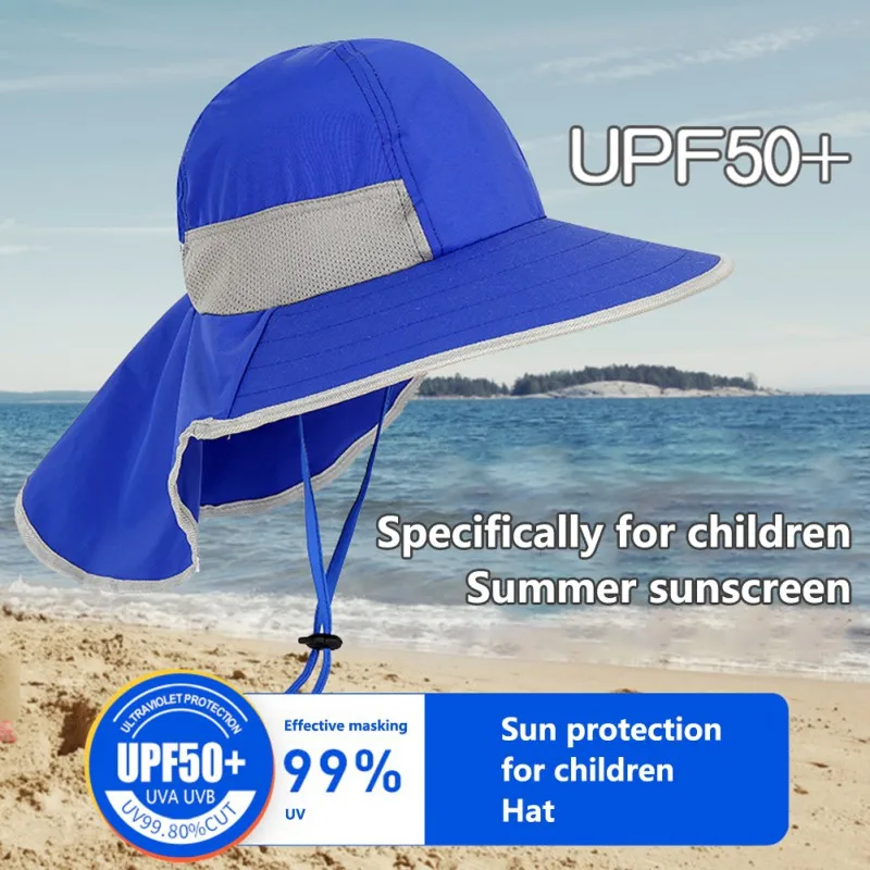 Sombrero de ala ancha para niños, gorra de cubo para playa, viaje al aire libre, pesca, Camping, senderismo, cubierta para el cuello, protección UV, Verano - imagen 3