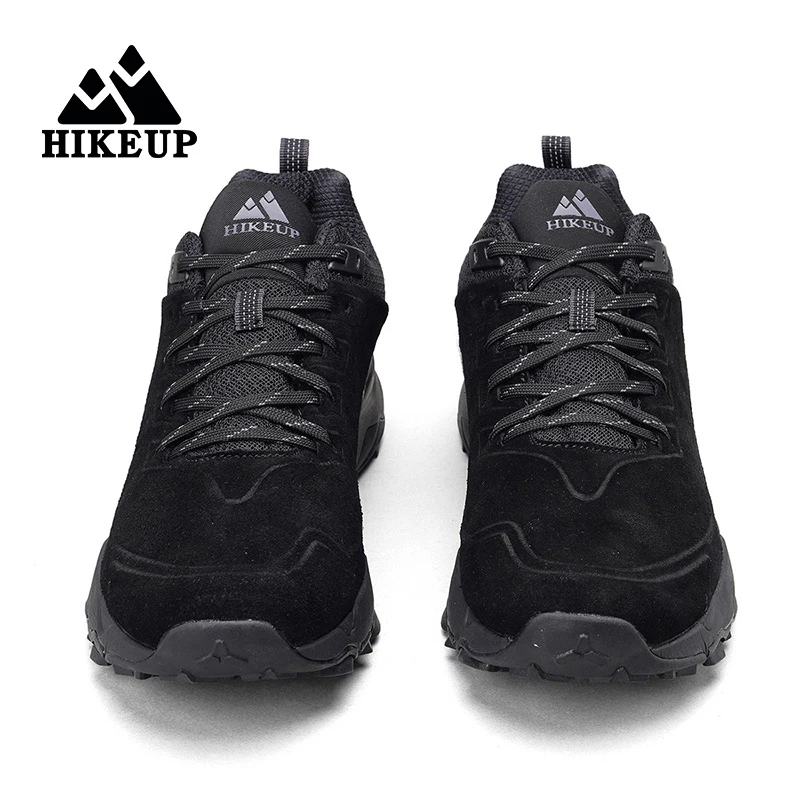 HIKEUP-zapatos de senderismo de cuero genuino para hombre, zapatillas transpirables antideslizantes para deportes al aire libre, Camping, caza, caminar - imagen 4