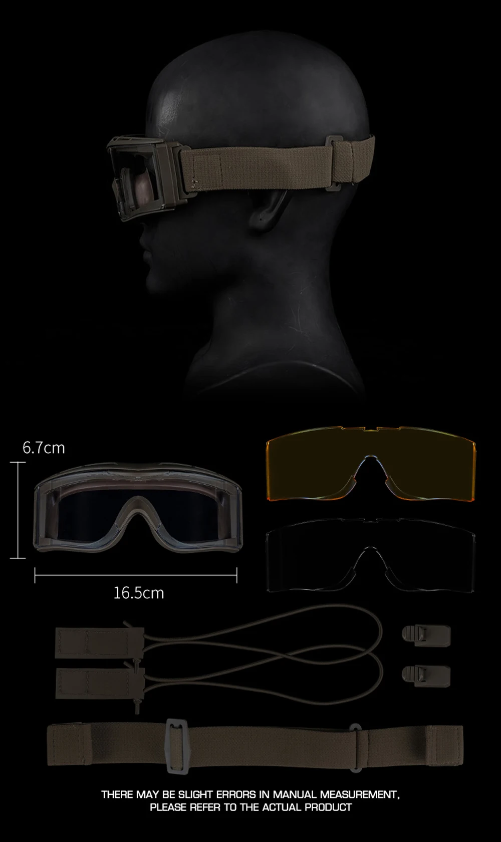 Gafas en contexto de juego táctico y accesorios