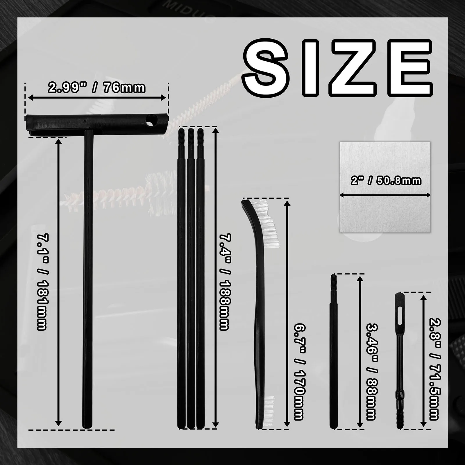 Kit de limpieza de pistola con extensores de varilla de cepillo de bronce y latón de nailon, botella de aceite, parche de 2 pulgadas para escopeta de Rifle calibre.22cal.223 556 - imagen 2