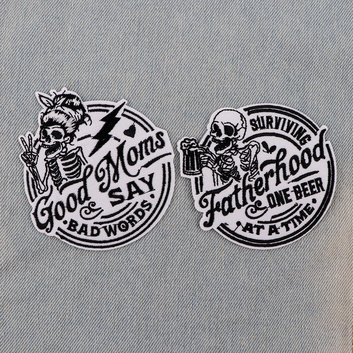 Parche bordado de esqueleto de Halloween, parches termoadhesivos Punk para planchar en la ropa, insignias de costura DIY