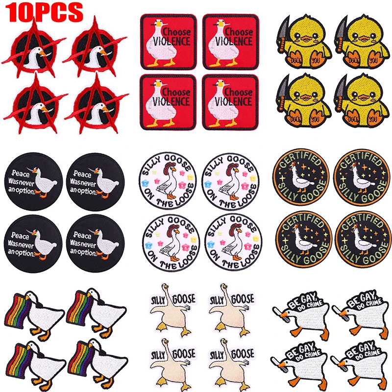 10 unids/lote, venta al por mayor, parches bordados de pato divertido, parche de animales de dibujos animados, parches termoadhesivos para ropa, DIY