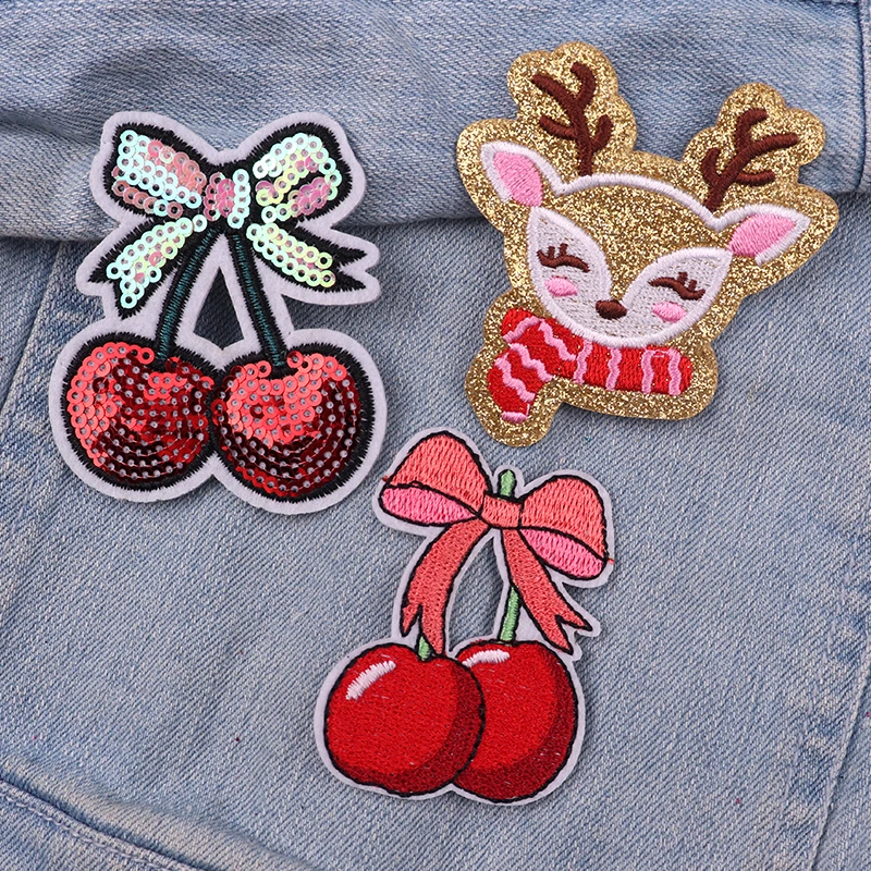 Parche de dibujos animados para coche, parches bordados de cereza, bricolaje, lazo, flores, estrella, parche para planchar, para ropa, sombreros, pantalones vaqueros, zapatos, decorar - imagen 4