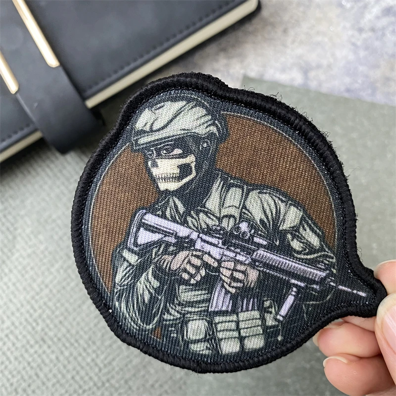 Insignia de moral de calavera de guerrero, parches de tela impresos, brazalete militar táctico, gancho y bucle, ropa, mochila, accesorios, pegatinas