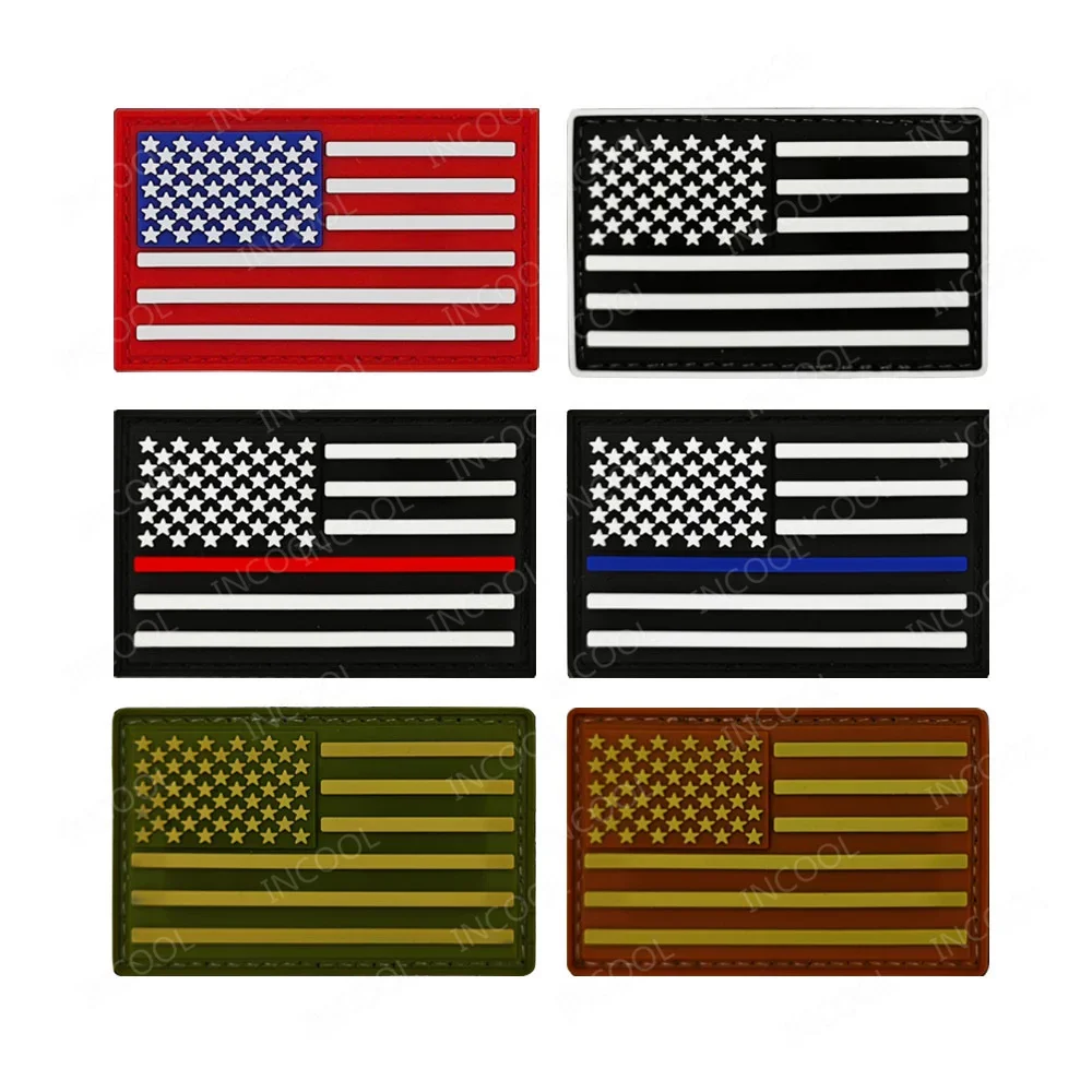 Parches de goma de PVC con bandera de Estados Unidos de América, gancho fino de línea azul y roja, brazalete luminoso trasero, insignias decorativas para hombros - imagen 2