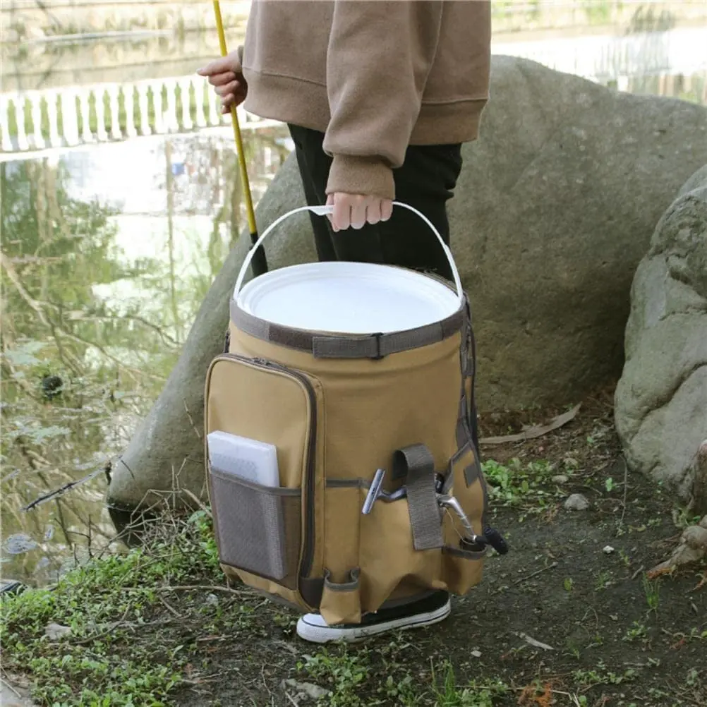 Bolsa de aparejos de pesca, organizador de cubo para acampar al aire libre, bolsa de almacenamiento de aparejos de pesca de gran capacidad, bolsa de jardinería para pesca y Camping - imagen 5