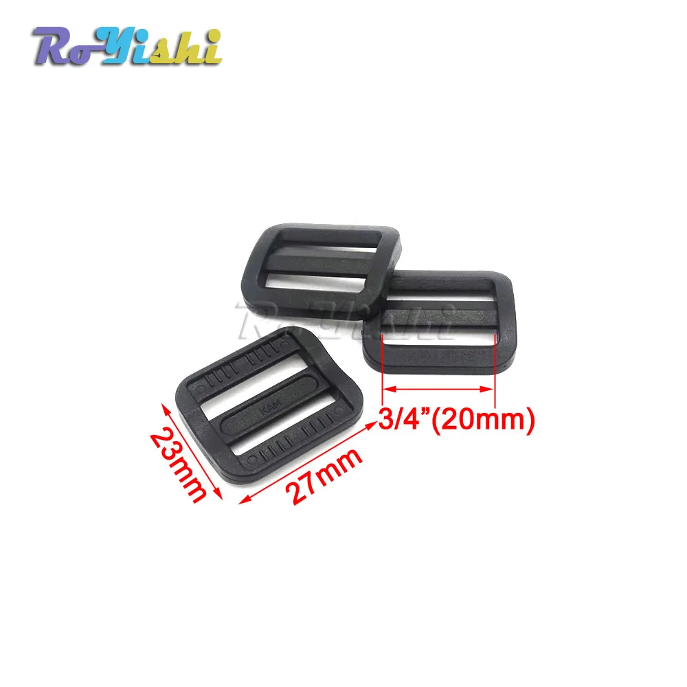 100 unids/pack plástico negro curva tri-deslizador hebilla ajustable para correas de bolsas - imagen 4