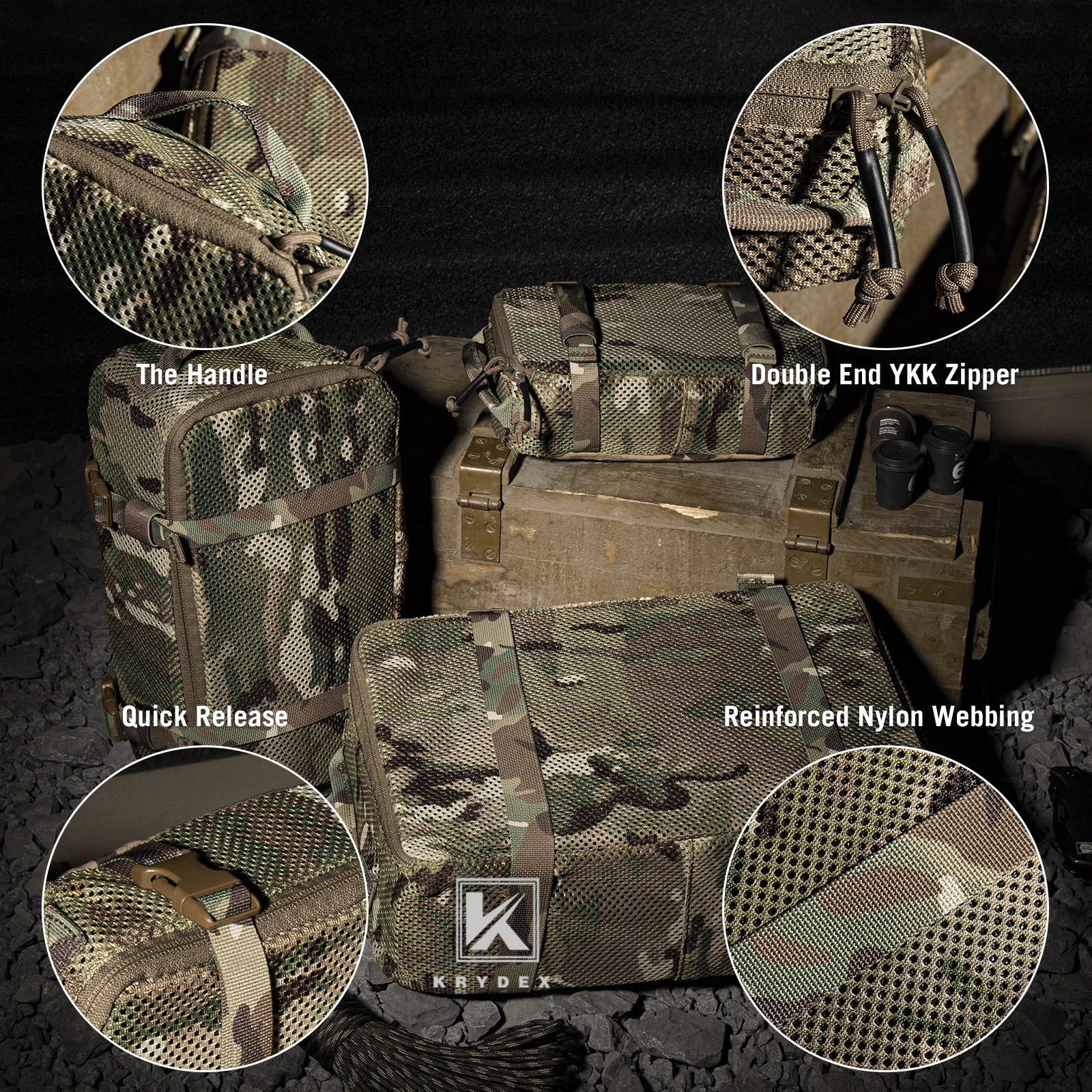 KRYDEX-bolsa Modular táctica de 3 piezas para exteriores, organizador de mochila, Maleta de viaje, cubos de embalaje, almacenamiento, accesorios de caza y senderismo - imagen 3