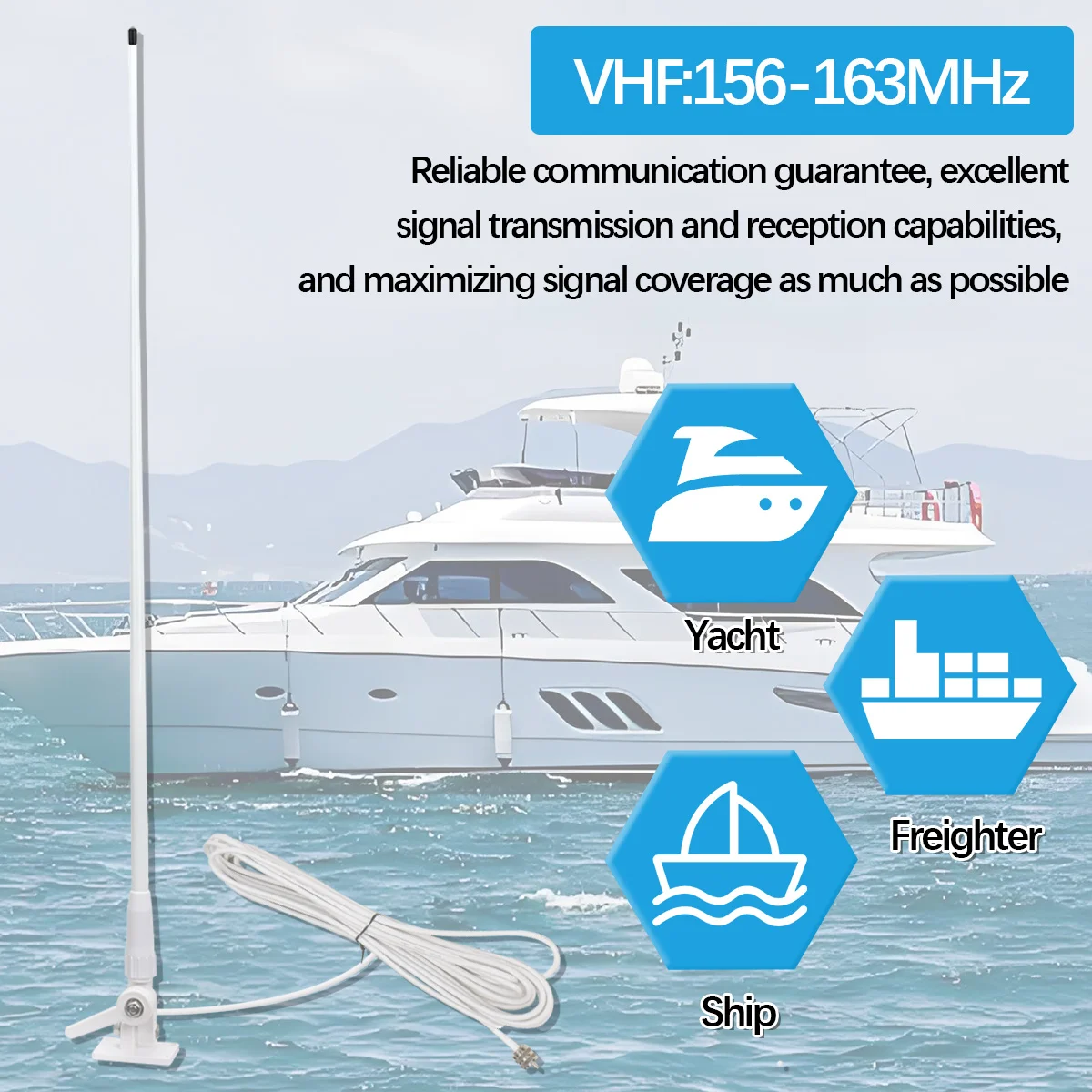 ABBREE Antena VHF Marina Fibra de Vidrio - Alta Ganancia - imagen 2