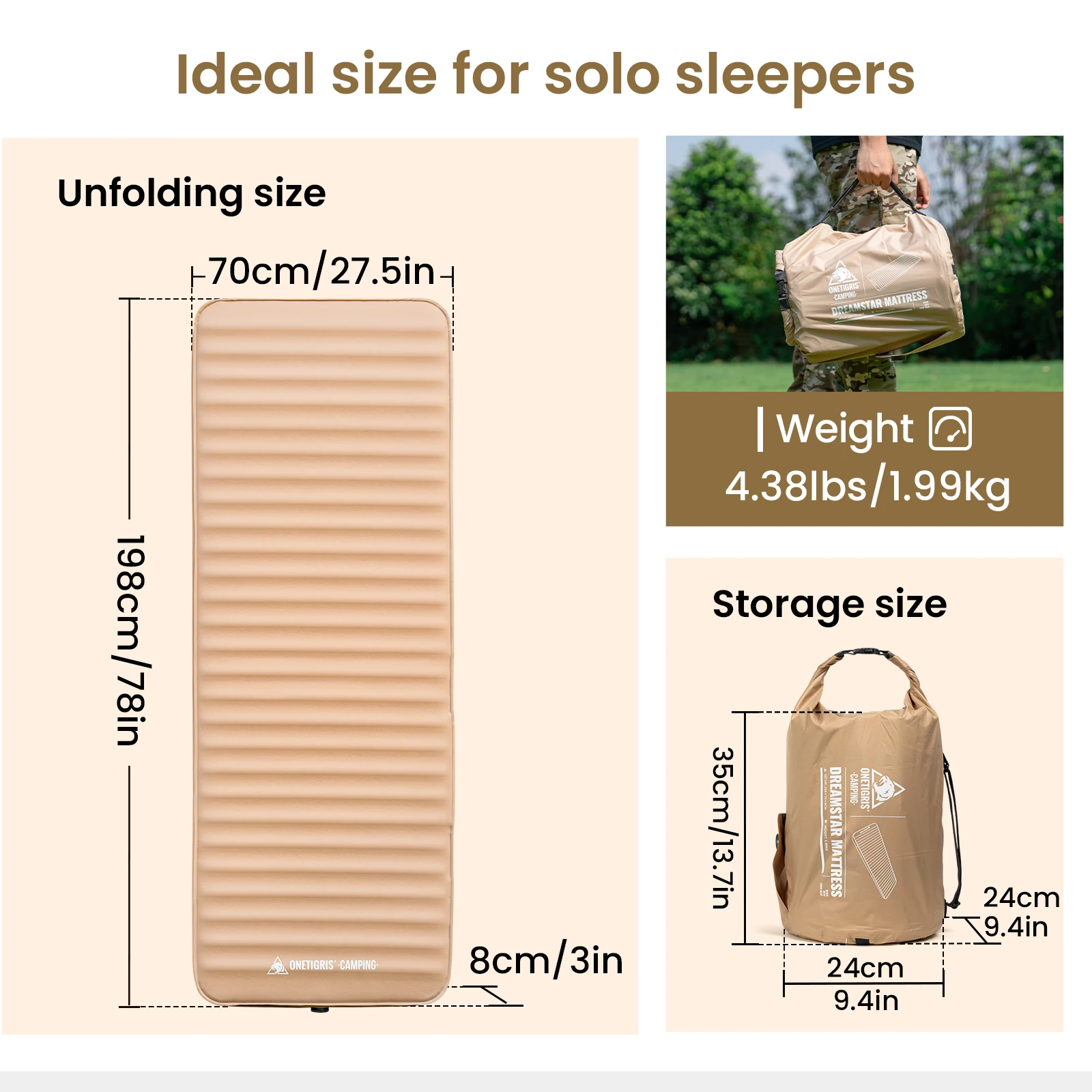 Colchón de aire Onetigris Dreamstar, estera autoinflable para 1 persona R 6,3, almohadilla para dormir para acampar, mochilero, playa, coche, sofá cama de aire - imagen 2