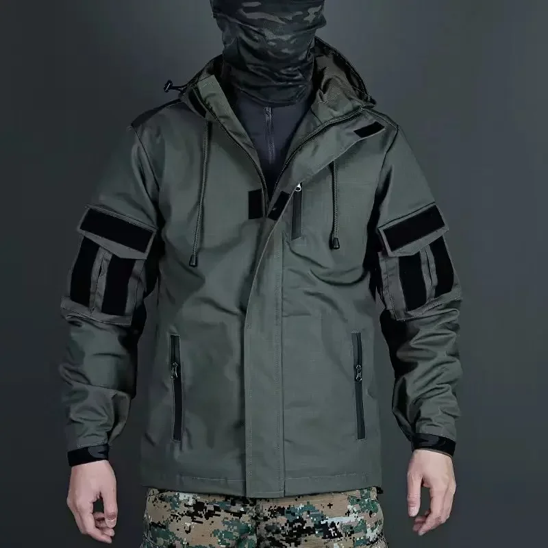 Chaqueta táctica de caza al aire libre para hombre, chaquetas de entrenamiento de camuflaje impermeables con múltiples bolsillos, abrigo largo con capucha a prueba de viento para senderismo - imagen 5