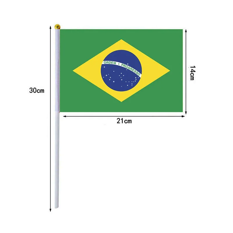 10 unids/lote banderas onduladas a mano de Brasil 14x21cm bandera de Brasil al por mayor