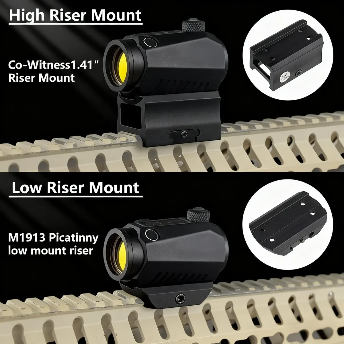 R5 1x20mm 2 MOA Red Dot Sight Reflex Riflescope alcance de caza con montaje Riser 20mm Rail co-Witness holográfico AR15 - imagen 3
