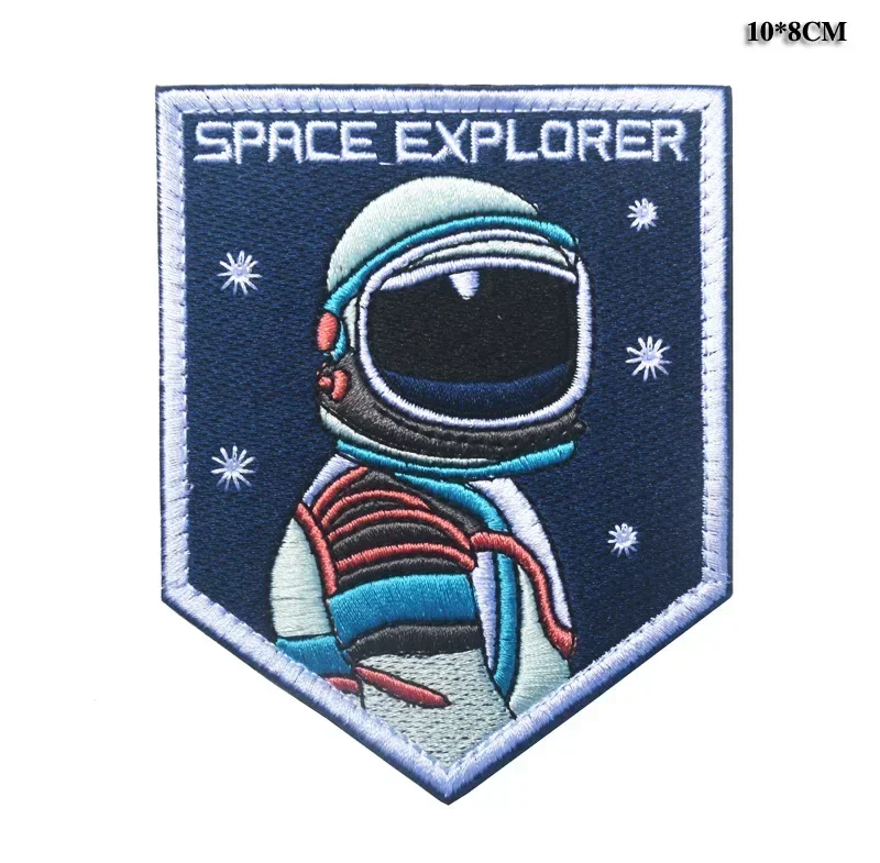 Pegatina de mochila espacial, parche bordado azul, sujetador de gancho y bucle, insignia de decoración para ropa, Parche de astronauta - imagen 2