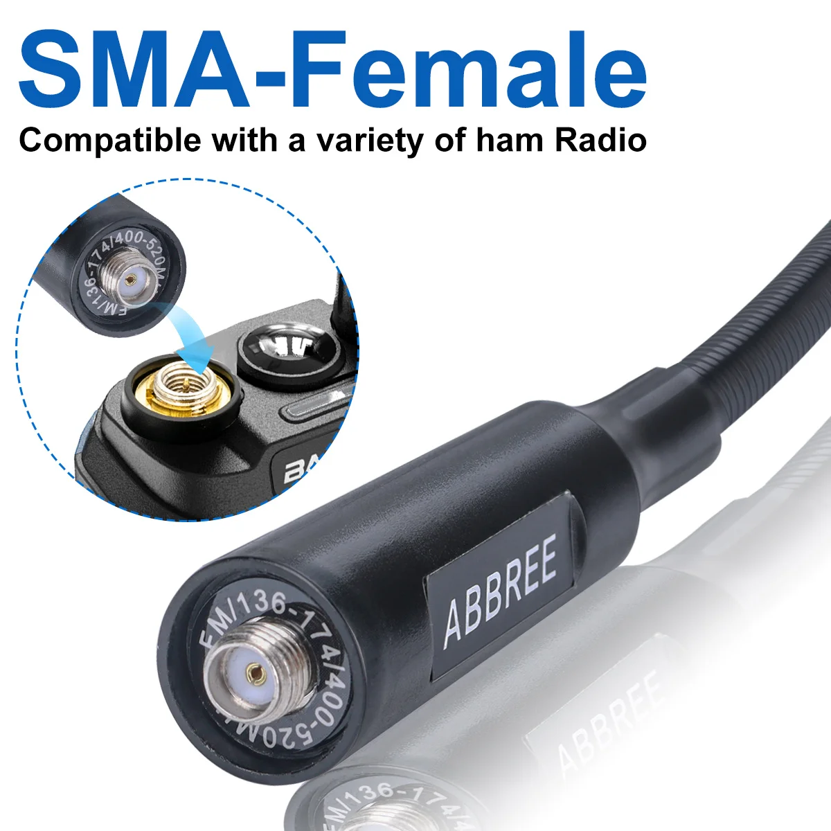 ABBREE AR-166 Walkie Talkie con cuello de cisne antena de alta ganancia UHF VHF SMA-hembra para Baofeng UV-5R Mini UV-21 PRO UV-32 Radio bidireccional - imagen 5