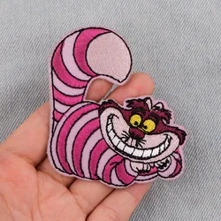 Parche bordado de gato de Cheshire, parches termoadhesivos de dibujos animados para planchar para ropa, insignias para coser DIY