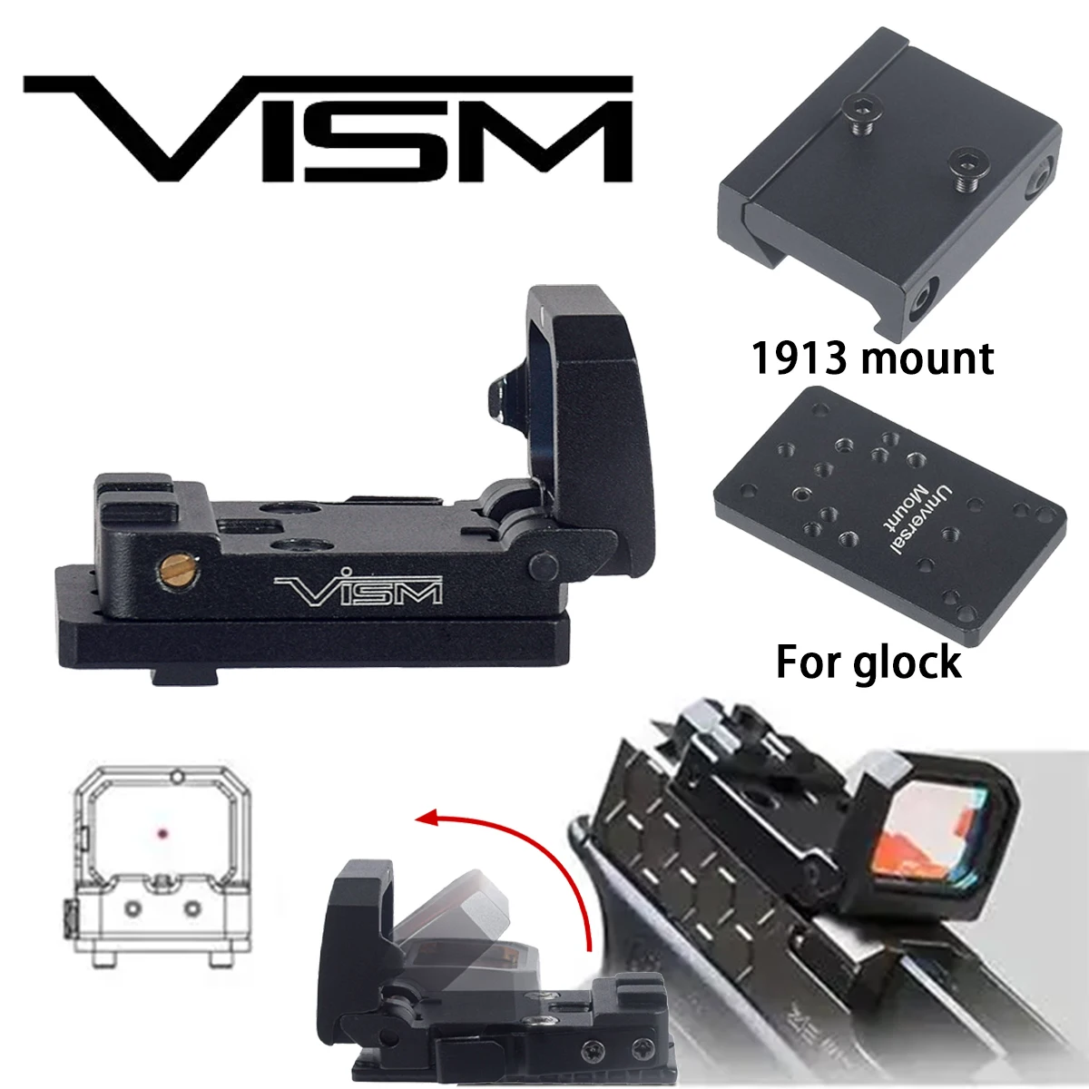 Mira de punto rojo VISM, colimador óptico reflejo para pistola GLOCK, Mini mira para Rifle de caza Airsoft, montaje en riel de 20mm - imagen 2