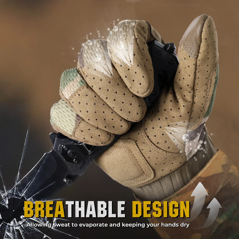 Guantes tácticos de camuflaje transpirables, pantalla táctil, antigolpes, dedo completo, ejército, deporte al aire libre, senderismo, pesca, tiro, trabajo - imagen 3