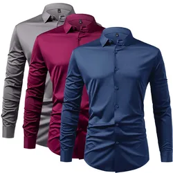 Gemelos para hombre, camisa Formal de negocios sin uñas para hombre, camisa sólida de alta elasticidad, informal, sin arrugas, sin planchar, Social blanco