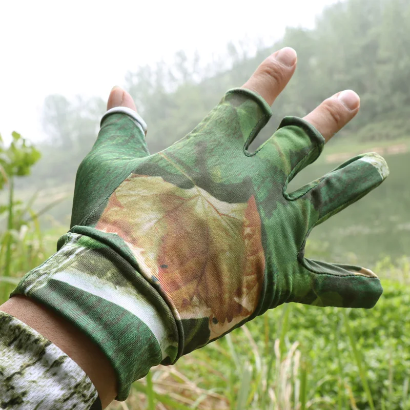 Guantes de pesca antideslizantes de verano, protección solar, manopla de pesca con corte de tres dedos, guantes de caza de camuflaje biónico finos y transpirables - imagen 3