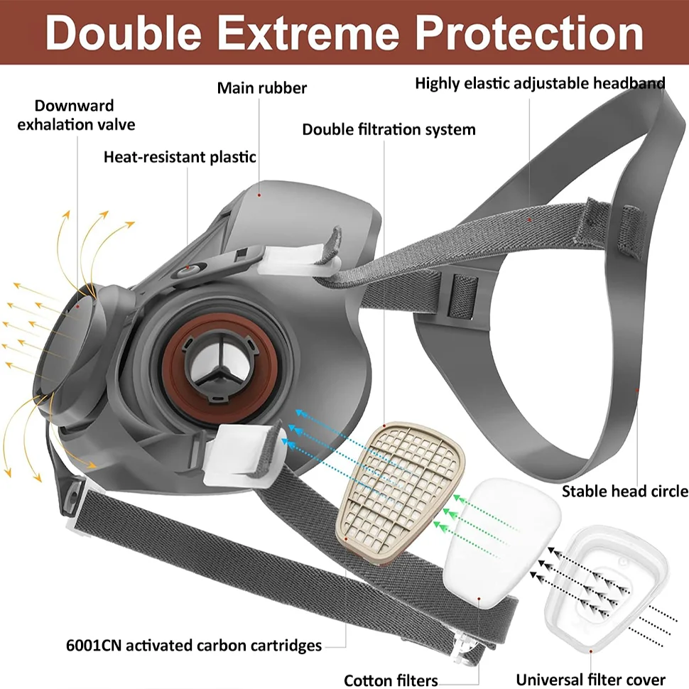 Respirador de gas y polvo 6200 con gafas antivaho para vapor orgánico, pintura en aerosol química y protección de pulido de resina epoxi - imagen 3