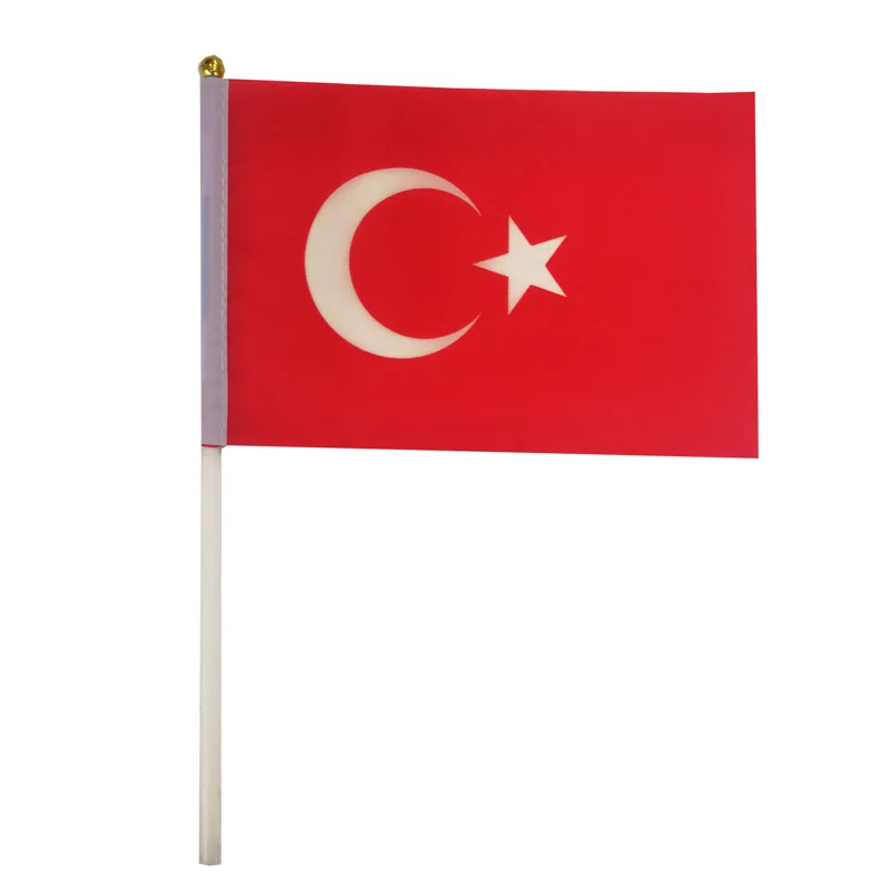 10 unids/lote banderas ondeantes de mano de Turquía 14x21cm bandera de Turquía al por mayor - imagen 2