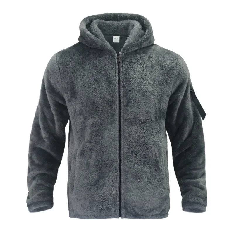 Abrigo polar de oso de peluche para hombre, chaqueta cálida de manga larga para invierno y otoño, prendas de vestir con capucha mullidas de piel, sudaderas con capucha, cortavientos