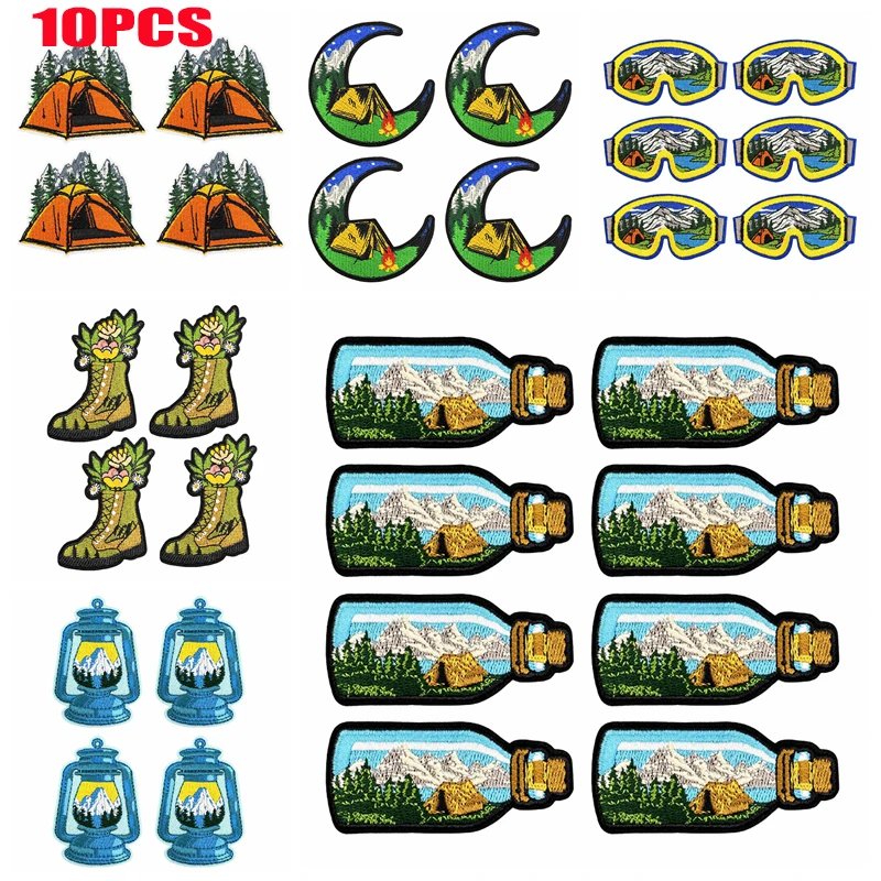 Parches bordados para acampar al aire libre y montaña, 10 Uds., para ropa, chaquetas, pantalones vaqueros, sombreros, insignias para coser, parches para planchar para ropa DIY