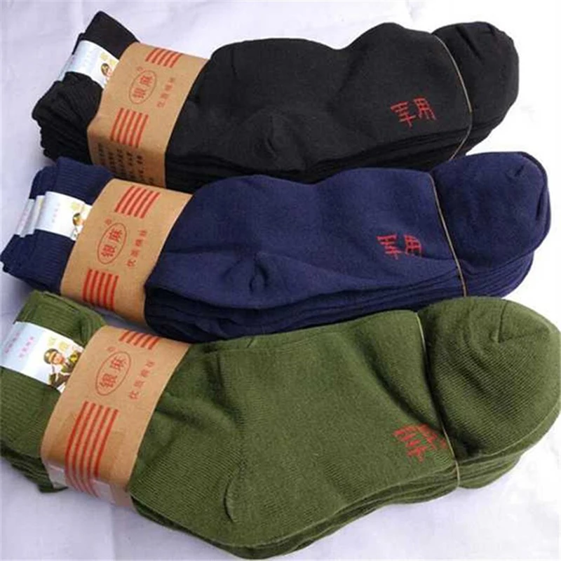 HAN WILD-Calcetines de algodón para hombre, medias de color negro, azul marino, informales, transpirables, cálidas, elásticas, para Primavera, Otoño e Invierno - imagen 3