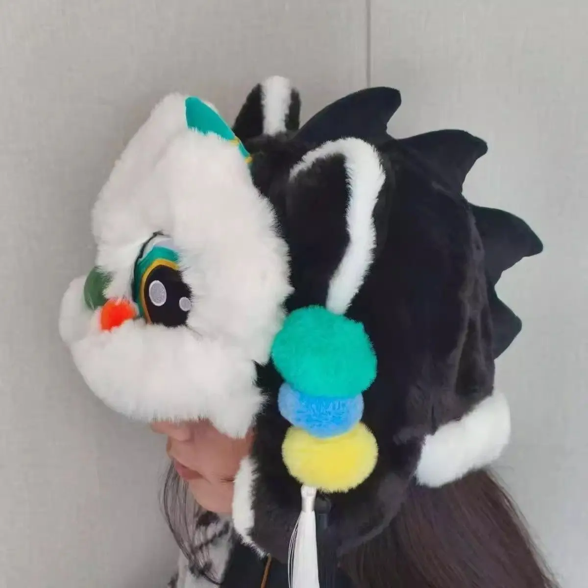 Cubierta táctica para casco de danza del león, gorro de felpa con diseño de león, gorro cálido para esquiar, vehículo eléctrico, equipo para actividades al aire libre en invierno - imagen 5