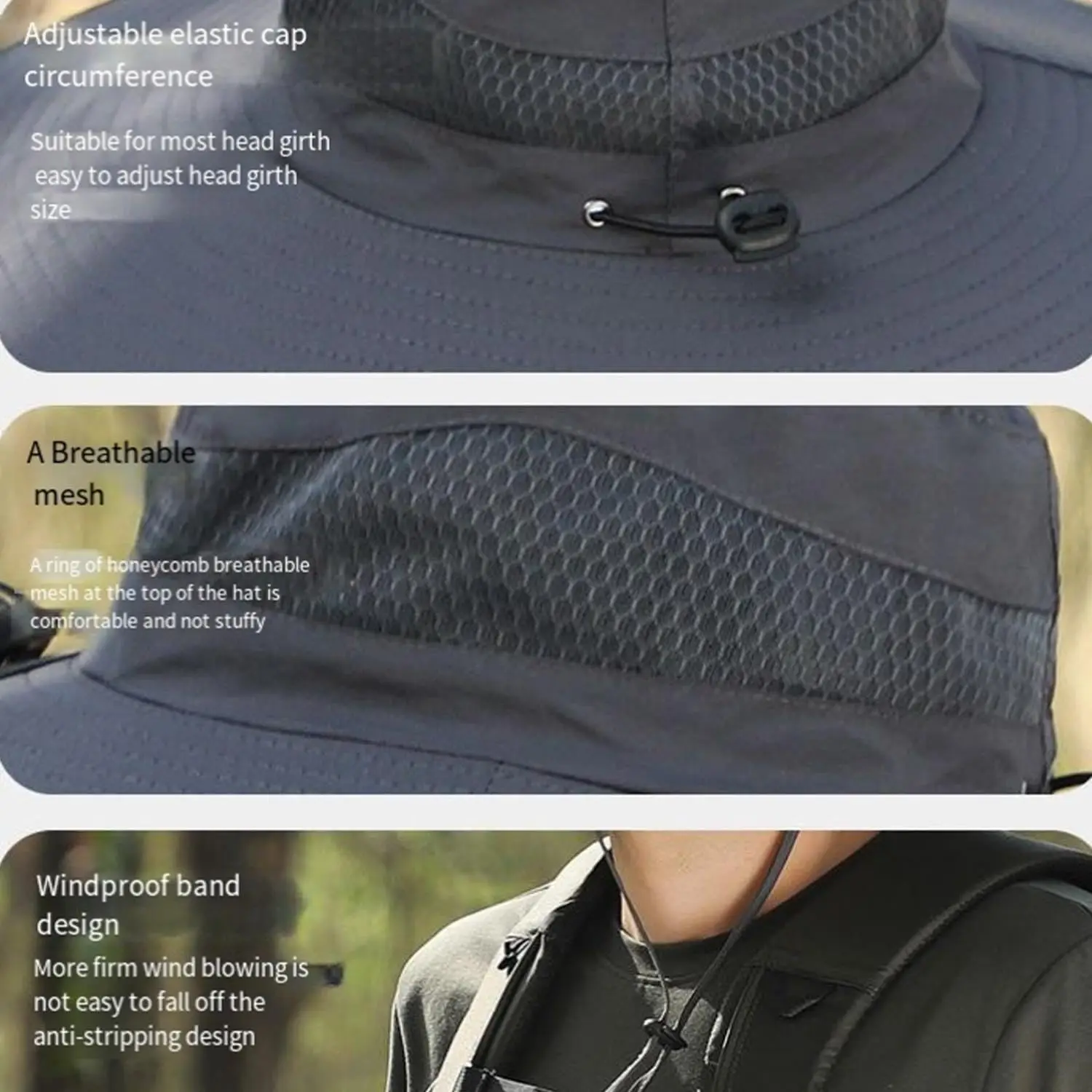 Sombrero para el sol de ala ancha para exteriores con 2 ventiladores solares Sombrero de cubo para el sol para hombres y mujeres UPF 50+ Sombrero de pesca y playa con ventilador incorporado - imagen 4