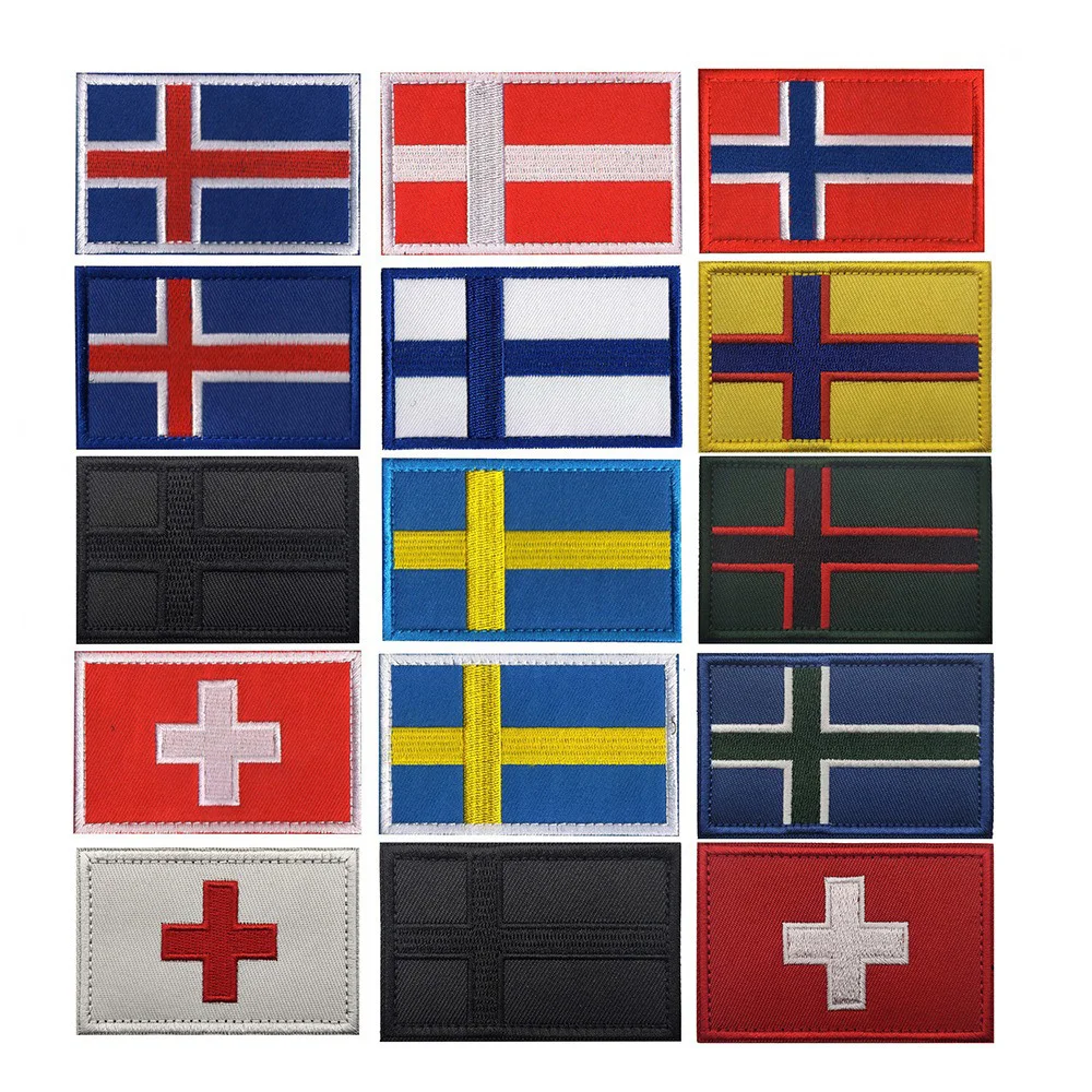 Bandera nórdica de cinco telas bordadas, brazalete con parches de mochila para ropa, de Noruega, Suecia, Dinamarca, Finlandia y Suiza