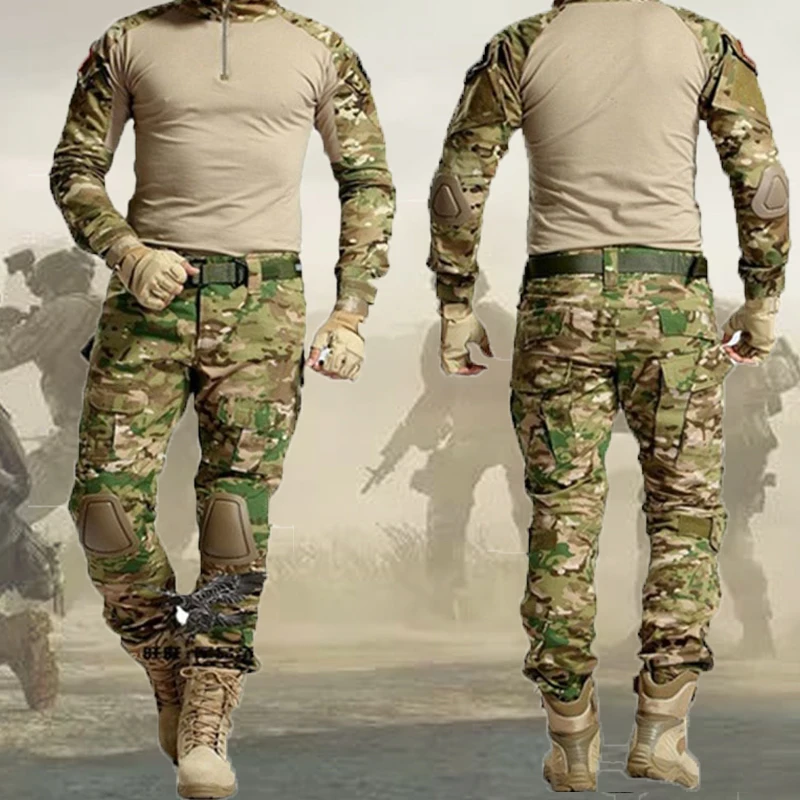 Traje táctico de caza para hombre, uniforme militar de camuflaje, camisa de combate, pantalones de carga, almohadillas para Camping - imagen 4