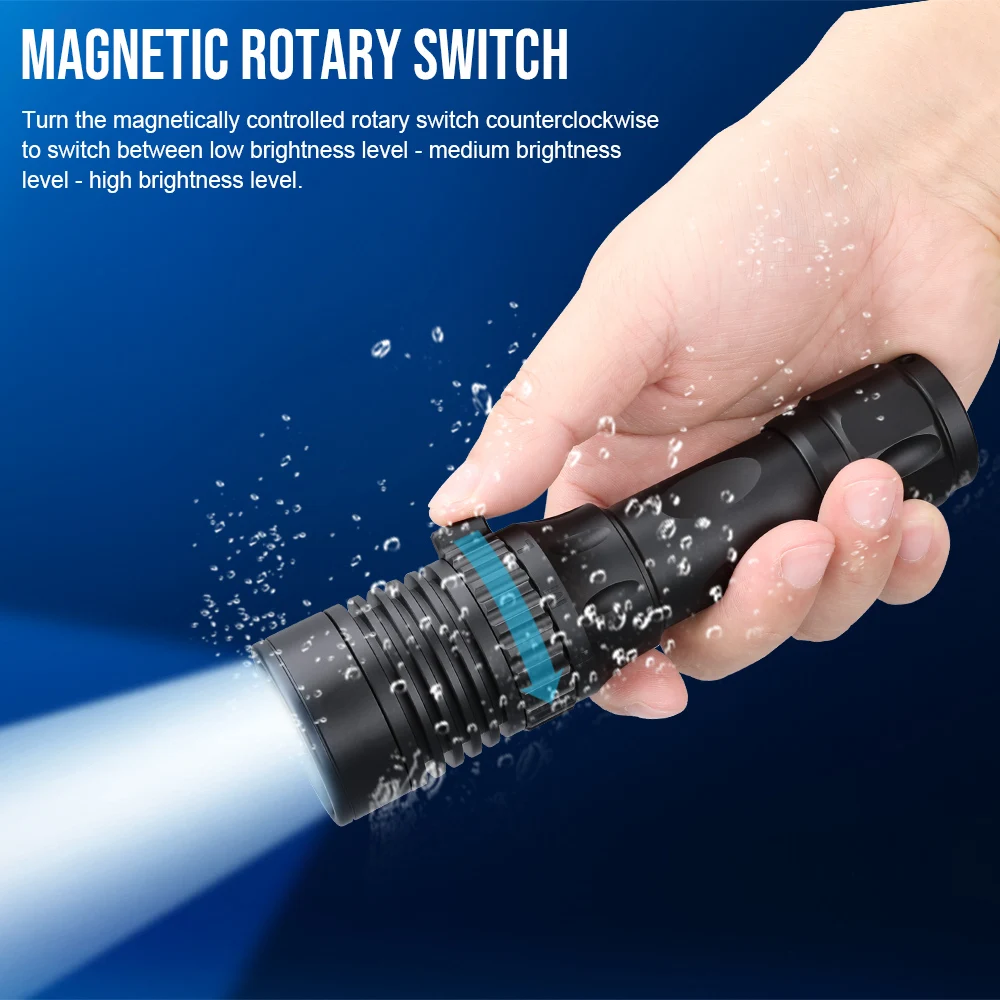 DF007 luz Led de buceo 3350 lúmenes 300 metros linterna superbrillante 21700 antorcha de buceo profesional de alta potencia con interruptor magnético - imagen 4