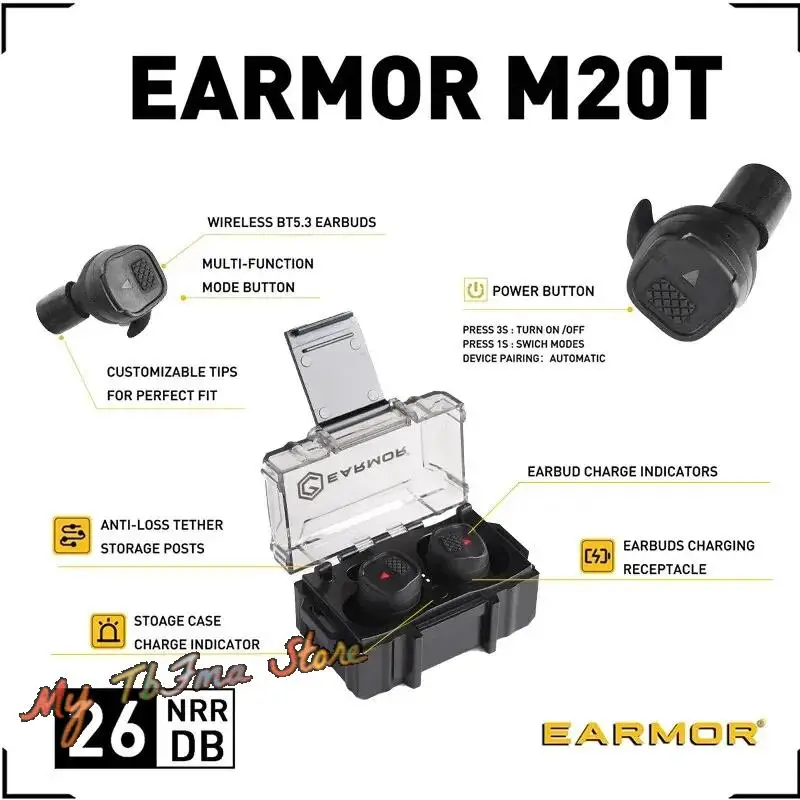 EARMOR Action M20/M20T comunicación inalámbrica pastilla electrónica auriculares con reducción de ruido tapones para los oídos de protección auditiva - imagen 4