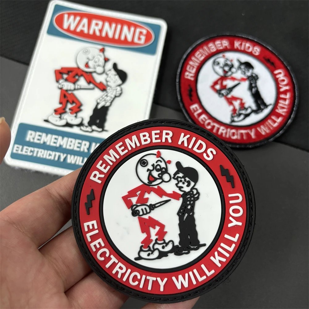 Parches tácticos de PVC para niños, pegatinas de mochila, insignia de moral militar, recordatorio de advertencia, gancho y bucle divertido - imagen 4