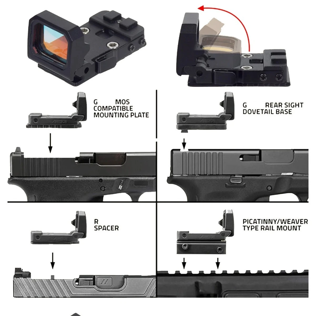 VISM Pro Mira Punto Rojo Picatinny para Glock 17 19 Abatible - imagen 3