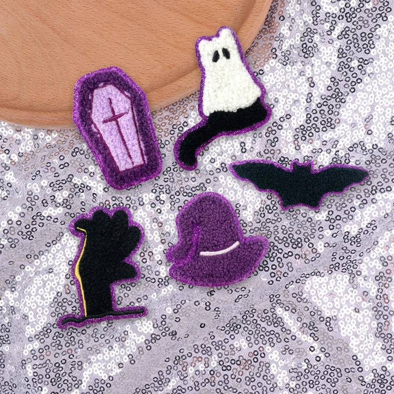5 unids/set de insignias de Halloween, parche para planchar para ropa, parches bordados de calabaza y calavera fantasma, decoraciones para ropa, apliques DIY - imagen 4