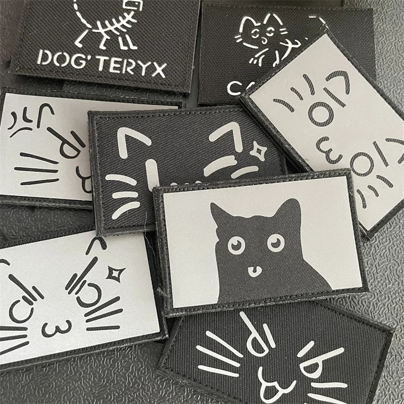 Parche reflectante de gancho y bucle para gatos, accesorio de dibujos animados, insignia, brazalete al aire libre, mochila DIY, parche táctico, pegatina - imagen 3