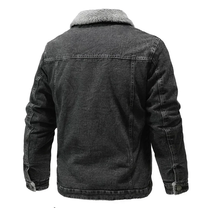 Chaqueta de invierno para hombre, chaqueta vaquera gruesa con solapa de pelo de cordero, abrigos acolchados de algodón cálidos y ajustados informales de alta calidad, ropa - imagen 3