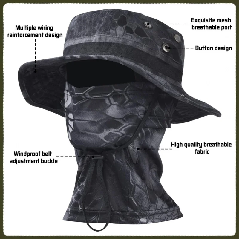 Sombrero boonie camuflaje transpirable secado rápido solar con máscara - imagen 4
