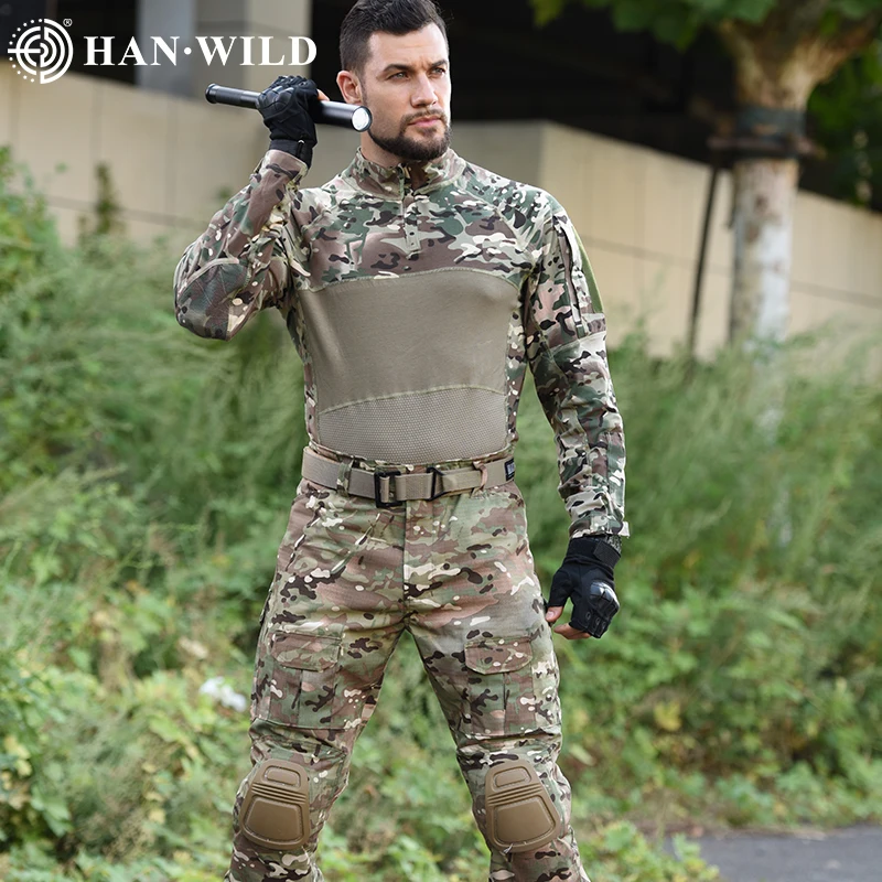 HAN WILD-uniforme táctico para hombre, traje de caza, ropa de combate militar, camisa de Paintball de camuflaje de manga larga, paño suave - imagen 4