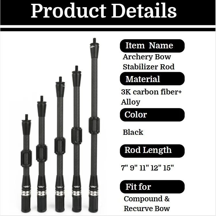 Tiro con arco 3K arco compuesto de carbono amortiguador estabilizador varilla de equilibrio para reducir el ruido tiro al aire libre HUnting - imagen 2