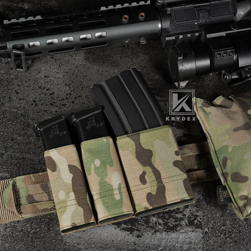 KRYDEX Bolsa táctica para revistas triple de 9 mm + 5,56, bolsa MOLLE M4 AR15, equipo de chaleco con cinturón - imagen 5