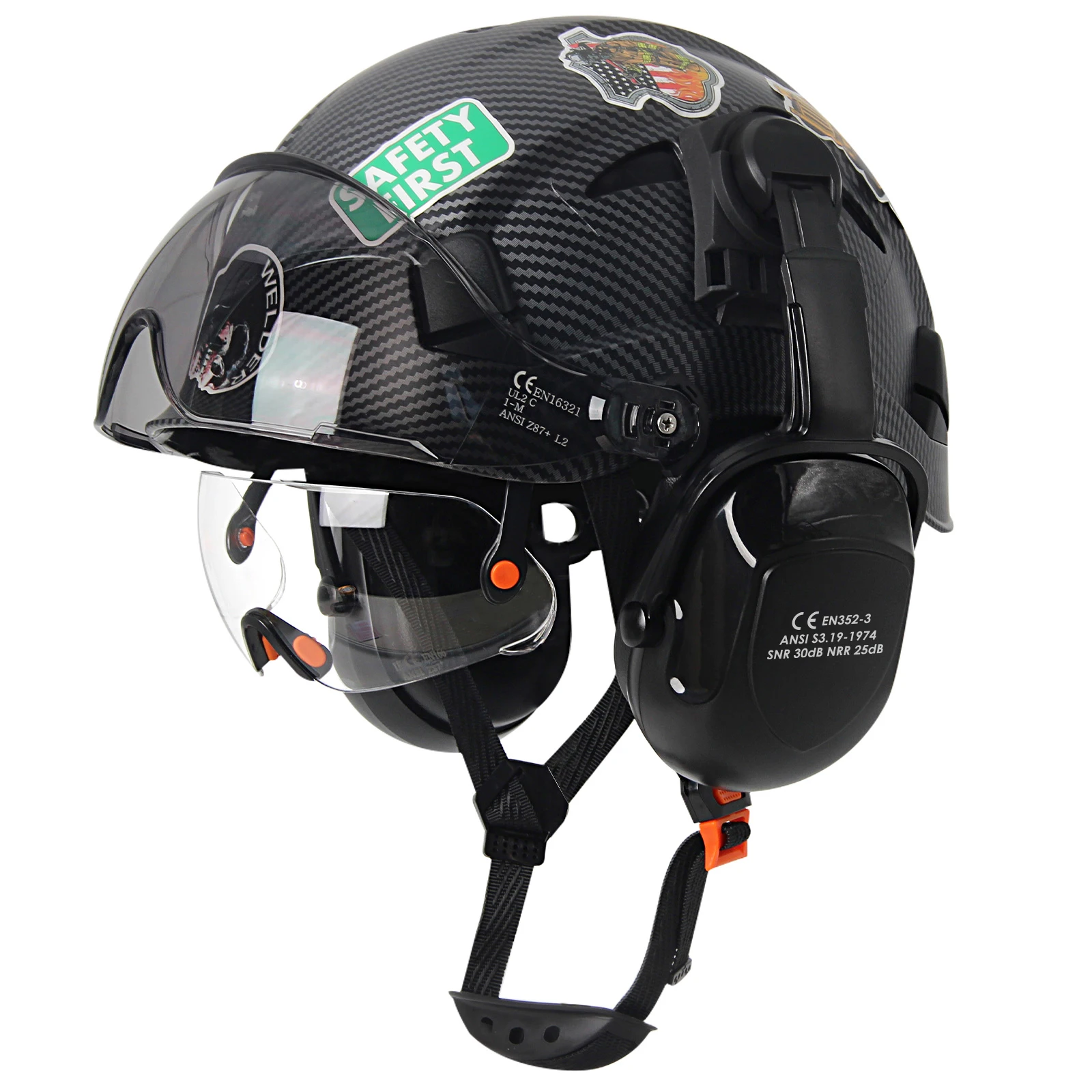 Casco de seguridad de fibra de carbono para construcción, casco con orejeras dobles, 50 piezas, pegatinas de bricolaje, ABS, casco duro, gorra protectora para montar en escalada - imagen 4